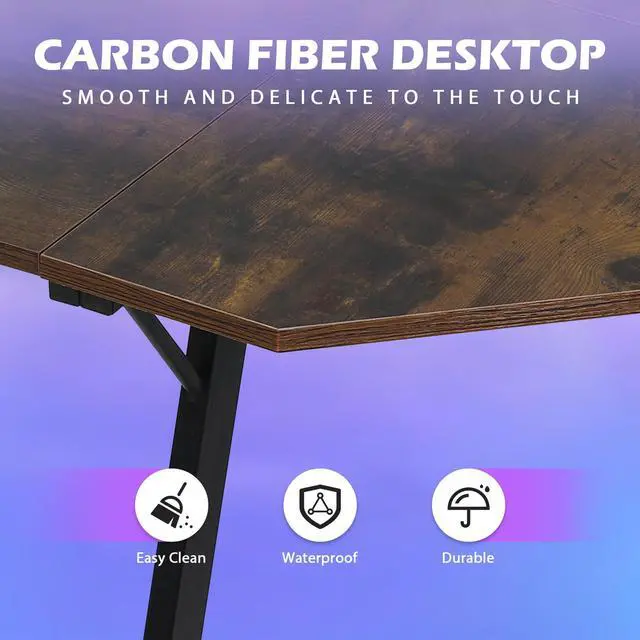 Alt view image 5 of 6 - L Shaped Gaming Desk Modern Computer Desk, Home Office Desks with Large Monitor Riser Stand, Sturdy PC Desk for Bedroom Minimalist Brown 50Inch