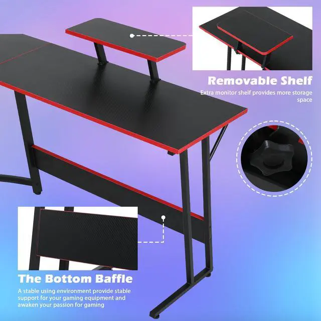 Alt view image 6 of 6 - L Shaped Gaming Desk Modern Computer Desk, Home Office Desks with Large Monitor Riser Stand, Sturdy PC Desk for Bedroom Minimalist Black 50Inch
