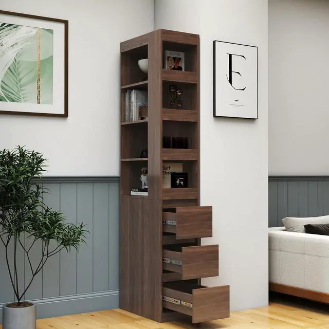 Main image of 70.87" Tall Display Storage Cabinet, 4-Tier Shelf Bookcase with 3 Side Drawers & 4 Small Display Shelves, Modern Wooden Bookshelf for Living Room Home Office,Walnut