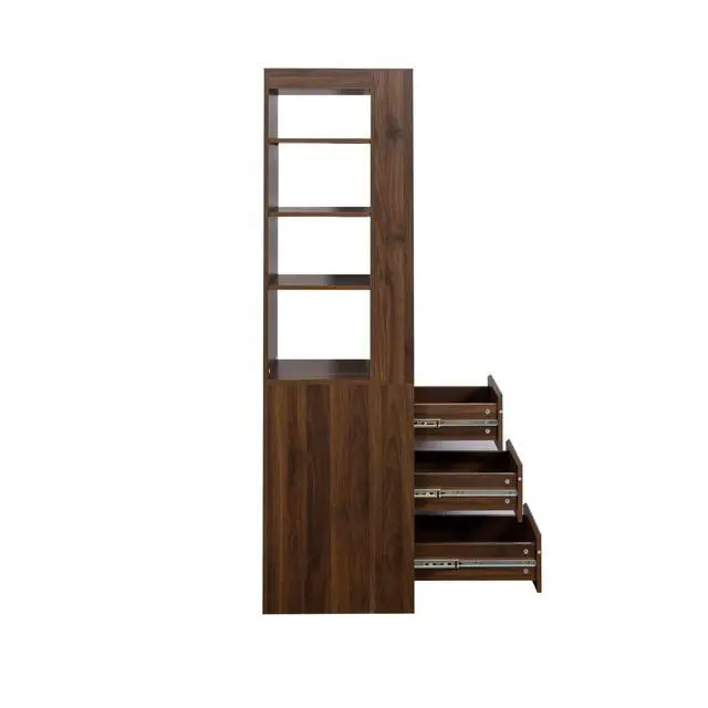 Alt view image 6 of 6 - 70.87" Tall Display Storage Cabinet, 4-Tier Shelf Bookcase with 3 Side Drawers & 4 Small Display Shelves, Modern Wooden Bookshelf for Living Room Home Office,Walnut