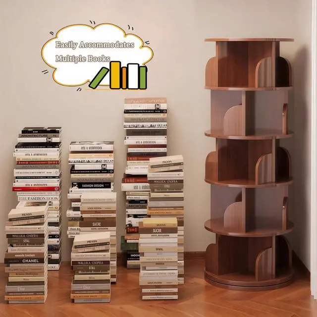 Alt view image 5 of 6 - 61.81" H Wooden Book Shelves 5-Tier, 360 Display Floor Standing Bookcase Storage Rack, Storage Cabinets for Small Spaces, Corner, Bedroom, Office Walnut
