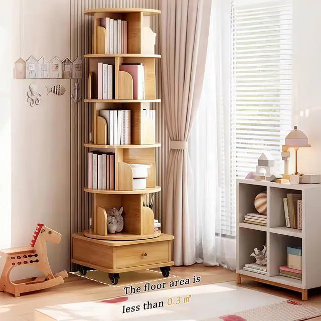 Alt view image 6 of 6 - Rotating Bookshelf Tower 5 Tier, Stackable Corner Bookshelf with Storage with Drawers and Storage Cabinet, Corner Organizer Lazy Susa for Living Room, Bedroom, Study