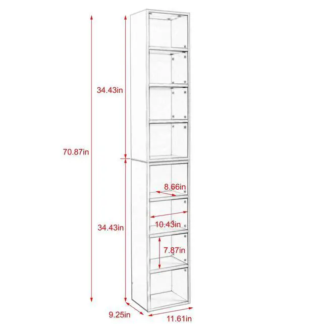 Alt view image 2 of 6 - Tall Narrow Bookshelf for Bedroom, Small Bookshelf for Small Spaces, 4/8 Open Bookshelves and Bookcases for Classroom, Media Storage&Small Display Cabinet for Living Room, Office, Adjustable (Black)
