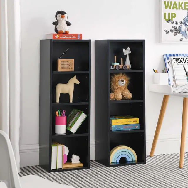 Alt view image 4 of 6 - Tall Narrow Bookshelf for Bedroom, Small Bookshelf for Small Spaces, 4/8 Open Bookshelves and Bookcases for Classroom, Media Storage&Small Display Cabinet for Living Room, Office, Adjustable (Black)
