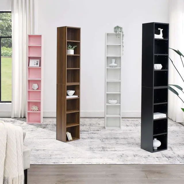 Alt view image 5 of 6 - Tall Narrow Bookshelf for Bedroom, Small Bookshelf for Small Spaces, 4/8 Open Bookshelves and Bookcases for Classroom, Media Storage&Small Display Cabinet for Living Room, Office, Adjustable (Black)