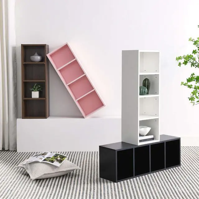 Alt view image 6 of 6 - Tall Narrow Bookshelf for Bedroom, Small Bookshelf for Small Spaces, 4/8 Open Bookshelves and Bookcases for Classroom, Media Storage&Small Display Cabinet for Living Room, Office, Adjustable (Black)