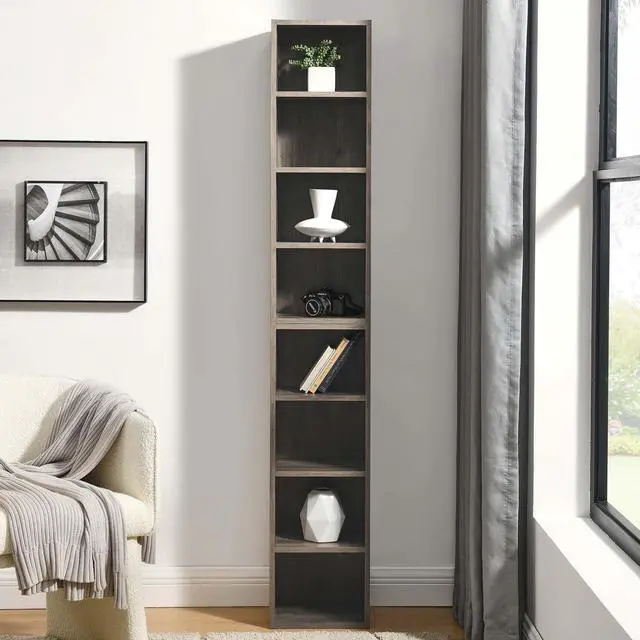 Main image of Tall Narrow Bookshelf for Bedroom, Small Bookshelf for Small Spaces, 4/8 Open Bookshelves and Bookcases for Classroom, Media Storage&Small Display Cabinet for Living Room, Office, Adjustable (Gray)
