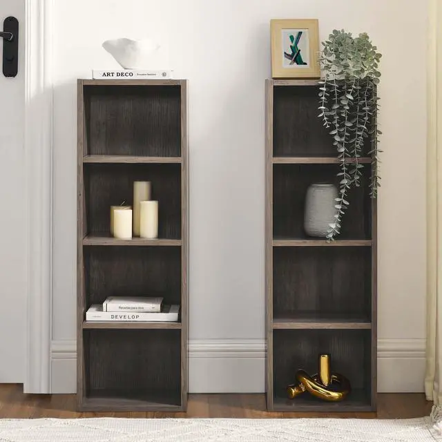 Alt view image 3 of 6 - Tall Narrow Bookshelf for Bedroom, Small Bookshelf for Small Spaces, 4/8 Open Bookshelves and Bookcases for Classroom, Media Storage&Small Display Cabinet for Living Room, Office, Adjustable (Gray)