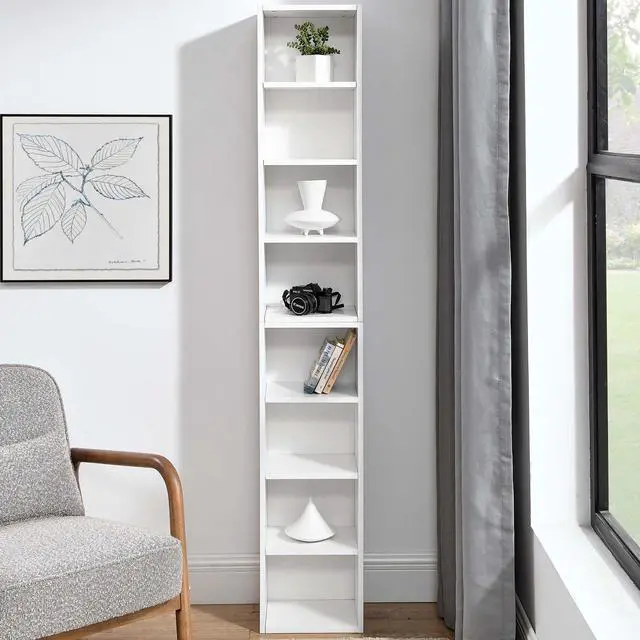 Main image of Tall Narrow Bookshelf for Bedroom, Small Bookshelf for Small Spaces, 4/8 Open Bookshelves and Bookcases for Classroom, Media Storage&Small Display Cabinet for Living Room, Office, Adjustable (White)