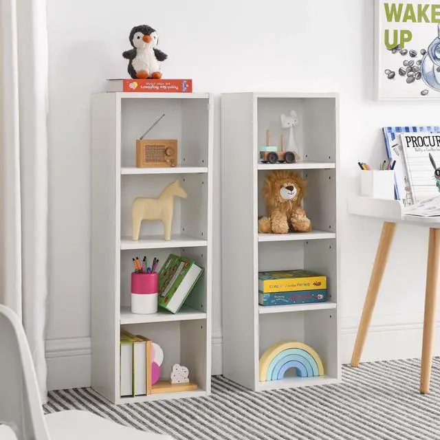 Alt view image 4 of 6 - Tall Narrow Bookshelf for Bedroom, Small Bookshelf for Small Spaces, 4/8 Open Bookshelves and Bookcases for Classroom, Media Storage&Small Display Cabinet for Living Room, Office, Adjustable (White)
