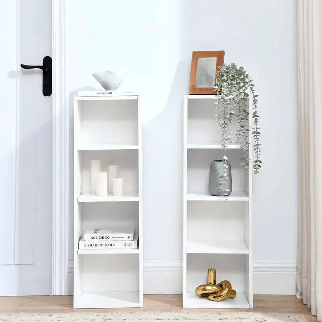 Alt view image 5 of 6 - Tall Narrow Bookshelf for Bedroom, Small Bookshelf for Small Spaces, 4/8 Open Bookshelves and Bookcases for Classroom, Media Storage&Small Display Cabinet for Living Room, Office, Adjustable (White)