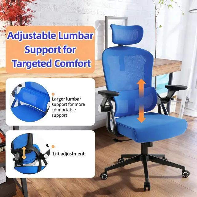 Alt view image 4 of 6 - Ergonomic Office Chair - 350LB Comfy Desk Chairs with Adjustable Headrest and Lumbar Back Support, Mesh Computer Chairs with Wheels and Arms for Home Office, Study