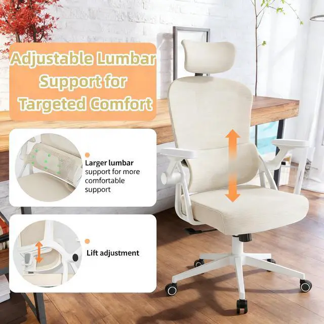 Alt view image 4 of 6 - Ergonomic Office Chair, 350 LBS High Back Mesh Desk Chair with Adjustable Headrest, Adaptive Lumbar Support, Comfortable Computer Chair for Home Office, Work, Study