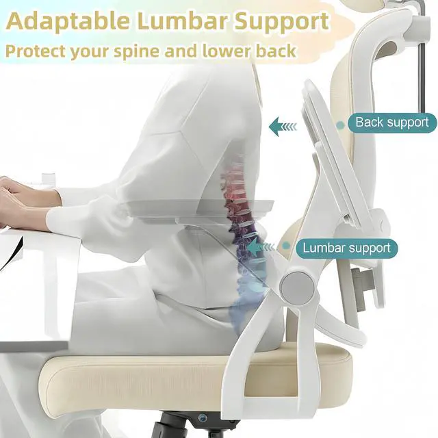 Alt view image 6 of 6 - Ergonomic Office Chair, 350 LBS High Back Mesh Desk Chair with Adjustable Headrest, Adaptive Lumbar Support, Comfortable Computer Chair for Home Office, Work, Study