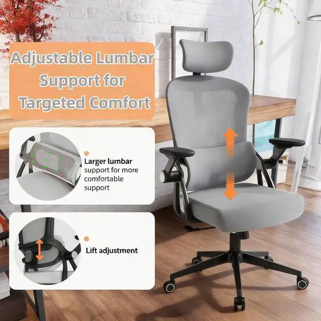 Alt view image 4 of 6 - Ergonomic Office Chair - 350LB Comfy Desk Chairs with Adjustable Headrest and Lumbar Back Support, Mesh Computer Chairs with Wheels and Arms for Home Office, Study