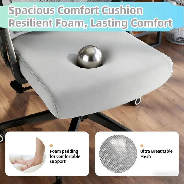 Alt view image 5 of 6 - Ergonomic Office Chair - 350LB Comfy Desk Chairs with Adjustable Headrest and Lumbar Back Support, Mesh Computer Chairs with Wheels and Arms for Home Office, Study