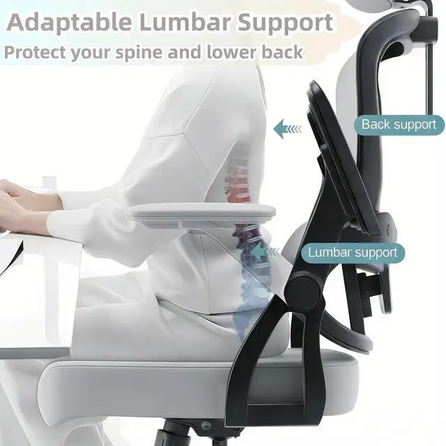 Alt view image 6 of 6 - Ergonomic Office Chair - 350LB Comfy Desk Chairs with Adjustable Headrest and Lumbar Back Support, Mesh Computer Chairs with Wheels and Arms for Home Office, Study