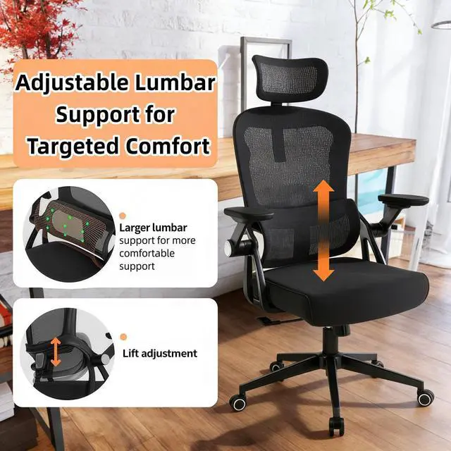 Alt view image 4 of 6 - Ergonomic Office Chair - 350LB Comfy Desk Chairs with Adjustable Headrest and Lumbar Back Support, Mesh Computer Chairs with Wheels and Arms for Home Office, Study