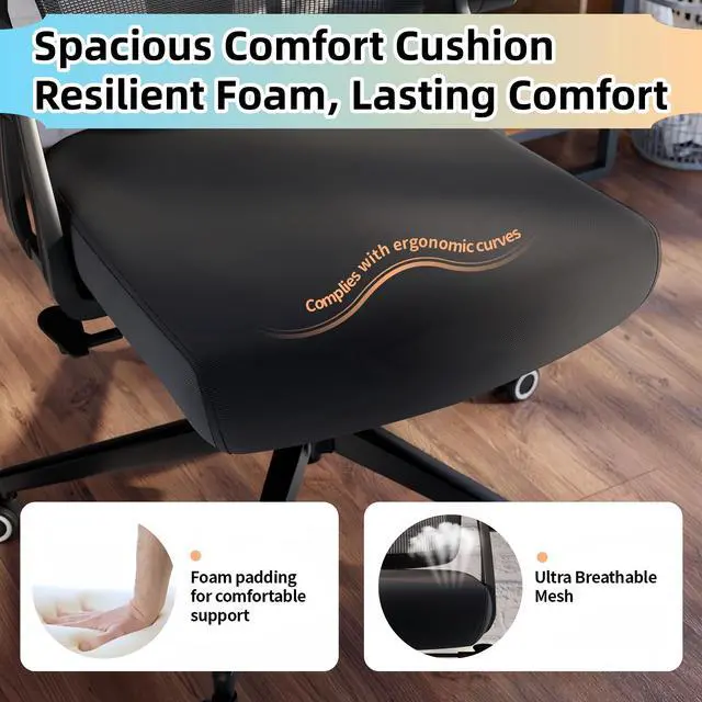 Alt view image 5 of 6 - Ergonomic Office Chair - 350LB Comfy Desk Chairs with Adjustable Headrest and Lumbar Back Support, Mesh Computer Chairs with Wheels and Arms for Home Office, Study