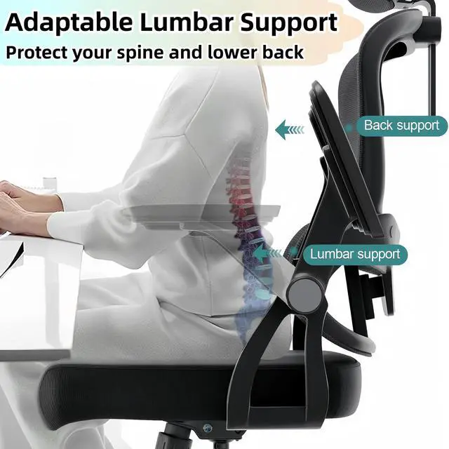 Alt view image 6 of 6 - Ergonomic Office Chair - 350LB Comfy Desk Chairs with Adjustable Headrest and Lumbar Back Support, Mesh Computer Chairs with Wheels and Arms for Home Office, Study