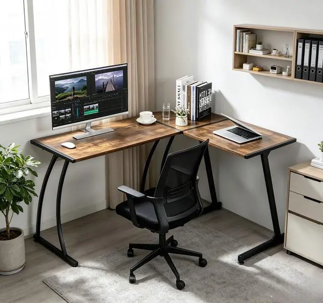 Alt view image 2 of 6 - 58'' L-Shaped Gaming Computer Corner Desk - Reversible Table for Home Office, PC Workstation, Study Writing - Wood & Steel