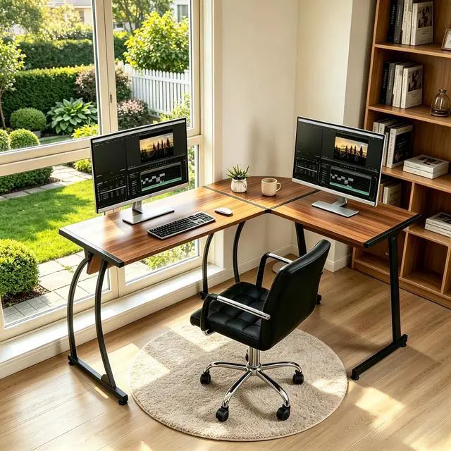 Alt view image 2 of 6 - 58'' L-Shaped Gaming Desk Computer Corner Desk Reversible Table Home Office Desk PC Workstation Study Writing Desk Wood & Steel