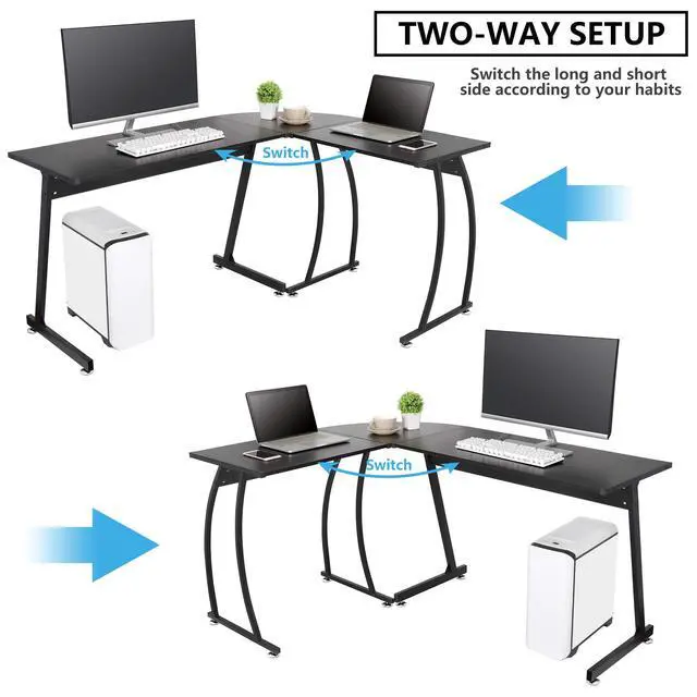 Alt view image 4 of 6 - 58'' L-Shaped Gaming Desk Computer Corner Desk Reversible Table Home Office Desk PC Workstation Study Writing Desk Wood & Steel
