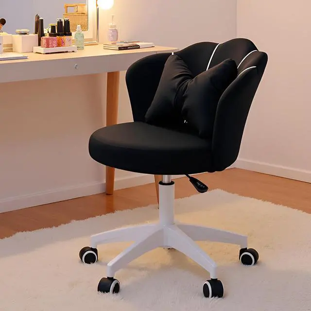 Main image of Black Vanity Chair with Wheels, Velvet Upholstered Desk Chair, Cute Home Office Desk Chair Swivel with Back for Girls Women, Height Adjustable Makeup Chair for Vanity