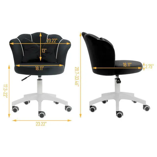 Alt view image 2 of 6 - Black Vanity Chair with Wheels, Velvet Upholstered Desk Chair, Cute Home Office Desk Chair Swivel with Back for Girls Women, Height Adjustable Makeup Chair for Vanity