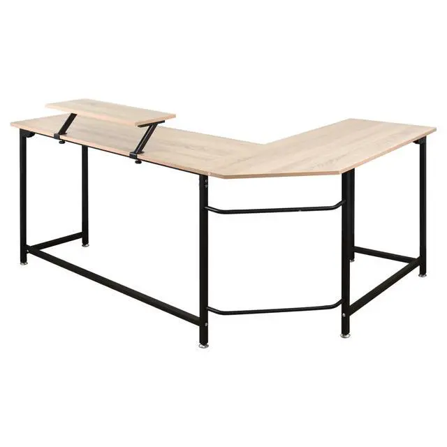 Alt view image 5 of 5 - L-Shaped Computer Study Corner Desk with Monitor Stand Shelf CPU Stand, PC Laptop Gaming Desk 66 Workstation for Home Office Writing Table, Wood & Metal, Space-Saving