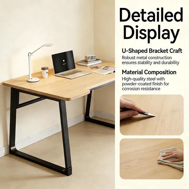 Alt view image 4 of 6 - Computer Desk for Small Spaces,39.4 Inch Small Desk Office Table for Bedroom,Teak