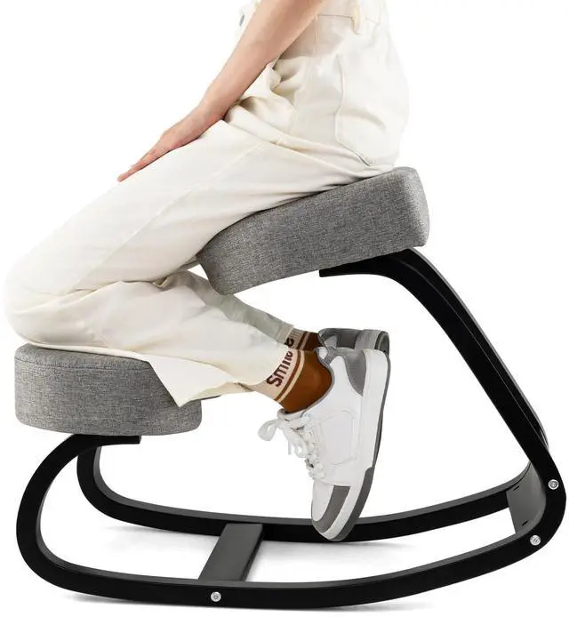 Main image of Ergonomic Kneeling Chair, Rocking Upright Posture Chair with Soft Seat & Knee Pads, Wooden Backless Knee Chair Relieves Neck Back Pain for Home Office Study, Gray and Black