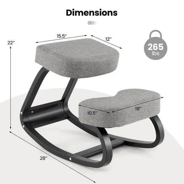 Alt view image 3 of 6 - Ergonomic Kneeling Chair, Rocking Upright Posture Chair with Soft Seat & Knee Pads, Wooden Backless Knee Chair Relieves Neck Back Pain for Home Office Study, Gray and Black