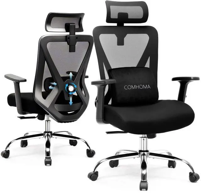 Main image of Office Chair Ergonomic Big and Tall Gaming Chair 350 LBS with 3D Adaptive Lumbar Support & Headrest, High Back Swivel Mesh Desk Chair Comfy for for Long Hours Work, ErgoFlex-P26, Black