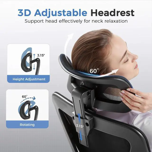 Alt view image 4 of 6 - Office Chair Ergonomic Big and Tall Gaming Chair 350 LBS with 3D Adaptive Lumbar Support & Headrest, High Back Swivel Mesh Desk Chair Comfy for for Long Hours Work, ErgoFlex-P26, Black