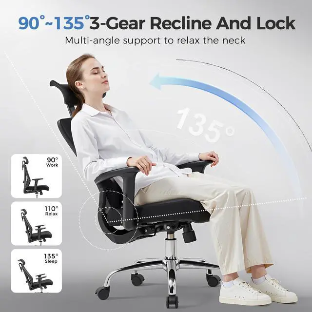 Alt view image 5 of 6 - Office Chair Ergonomic Big and Tall Gaming Chair 350 LBS with 3D Adaptive Lumbar Support & Headrest, High Back Swivel Mesh Desk Chair Comfy for for Long Hours Work, ErgoFlex-P26, Black