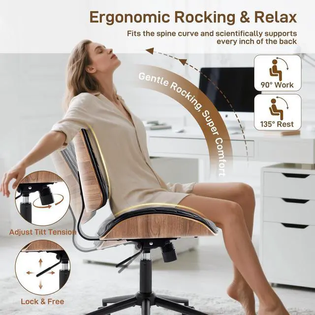 Alt view image 6 of 6 - Office Chair No Arms with Wheels, PU Leather Adjustable Height Small Desk Chair, Modern Mid Back Swivel Rolling Armless Computer Task Chair for Home Office, Meeting Room, Study, Black