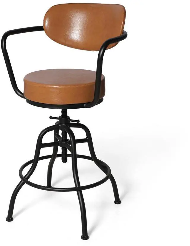 Main image of Industrial Office Chair, Vintage Mobile Bar Stool with Backrest and Casters, 21.7-25.6inch Height Adjustable, for Home Office