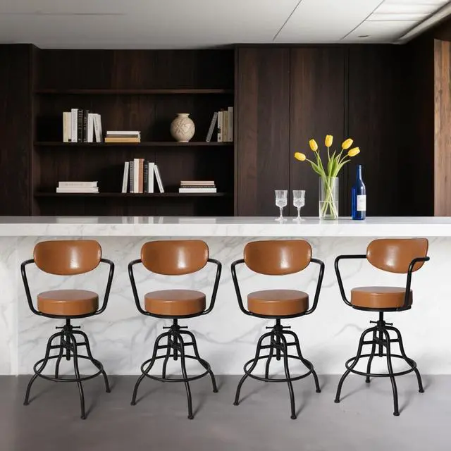 Alt view image 2 of 6 - Industrial Office Chair, Vintage Mobile Bar Stool with Backrest and Casters, 21.7-25.6inch Height Adjustable, for Home Office