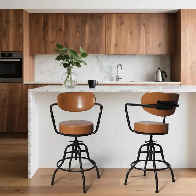 Alt view image 6 of 6 - Industrial Office Chair, Vintage Mobile Bar Stool with Backrest and Casters, 21.7-25.6inch Height Adjustable, for Home Office