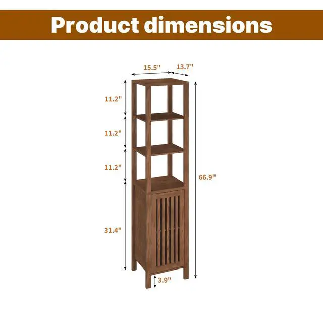 Alt view image 2 of 6 - 6-Tier Brown Farmhouse Bookshelf with Storage Cabinet & Adjustable Shelf, Rustic Bookcase Home Office Furniture, Organizer for Living Room, Bedroom