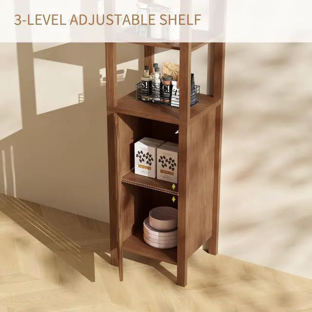 Alt view image 5 of 6 - 6-Tier Brown Farmhouse Bookshelf with Storage Cabinet & Adjustable Shelf, Rustic Bookcase Home Office Furniture, Organizer for Living Room, Bedroom