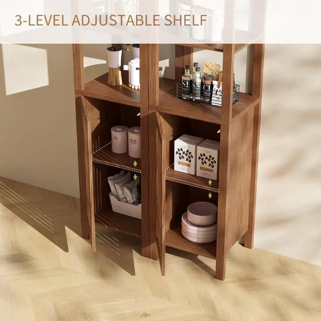 Alt view image 5 of 6 - Set of 2 Rustic Farmhouse Bookshelf, 6-Tier Storage Cabinet with Adjustable Shelves, Brown Bookcase Organizer for Home Office, Living Room & Bedroom