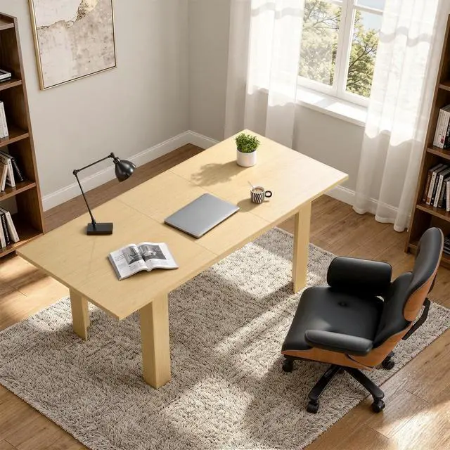 Alt view image 3 of 6 - Executive Extendable Home Office Desk, 5977 Inch Modern Computer Writing Desk with Pull-Out Extension, Large Workstation for Study & Laptop, Reinforced Frame, Natural