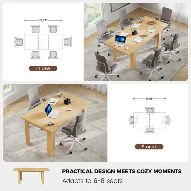 Alt view image 4 of 6 - Executive Extendable Home Office Desk, 5977 Inch Modern Computer Writing Desk with Pull-Out Extension, Large Workstation for Study & Laptop, Reinforced Frame, Natural