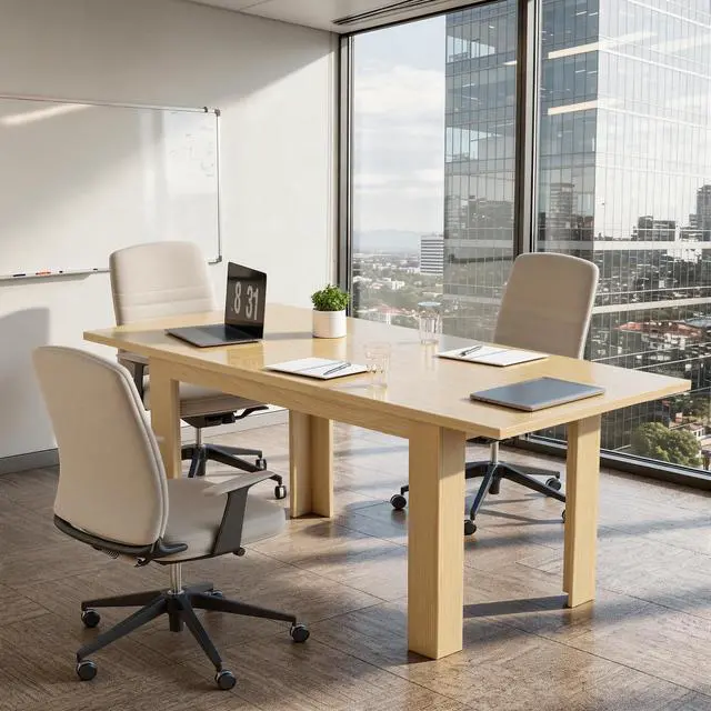 Alt view image 6 of 6 - Executive Extendable Home Office Desk, 5977 Inch Modern Computer Writing Desk with Pull-Out Extension, Large Workstation for Study & Laptop, Reinforced Frame, Natural