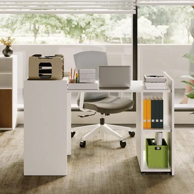 Main image of Folding Office Table Extension Table, 50" Multi-Functional Home Office Desk, 10" Storage Cabinetwith 3-Tier Shelves & Wheels for Gaming, Work, Study, Bedroom, Home, Office, Kitchen Room
