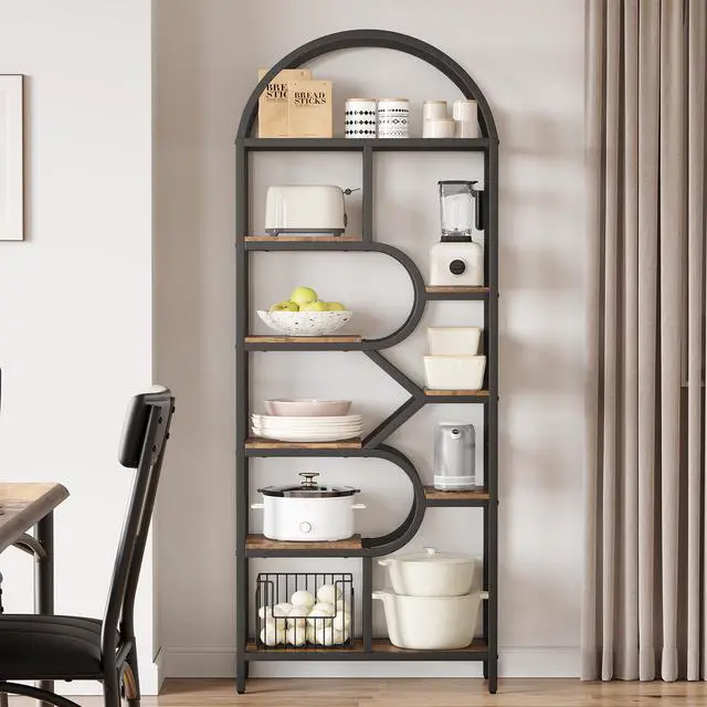 Alt view image 3 of 6 - Bookshelf 6 Tier Arched Bookcase 81.7in Tall Display Racks Geometric Open Storage Shelf Unique Book Rack Metal Frame Large Modern Book Shelf for Bedroom, Living Room, Home Office