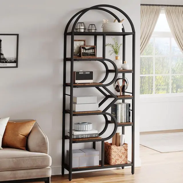 Alt view image 4 of 6 - Bookshelf 6 Tier Arched Bookcase 81.7in Tall Display Racks Geometric Open Storage Shelf Unique Book Rack Metal Frame Large Modern Book Shelf for Bedroom, Living Room, Home Office