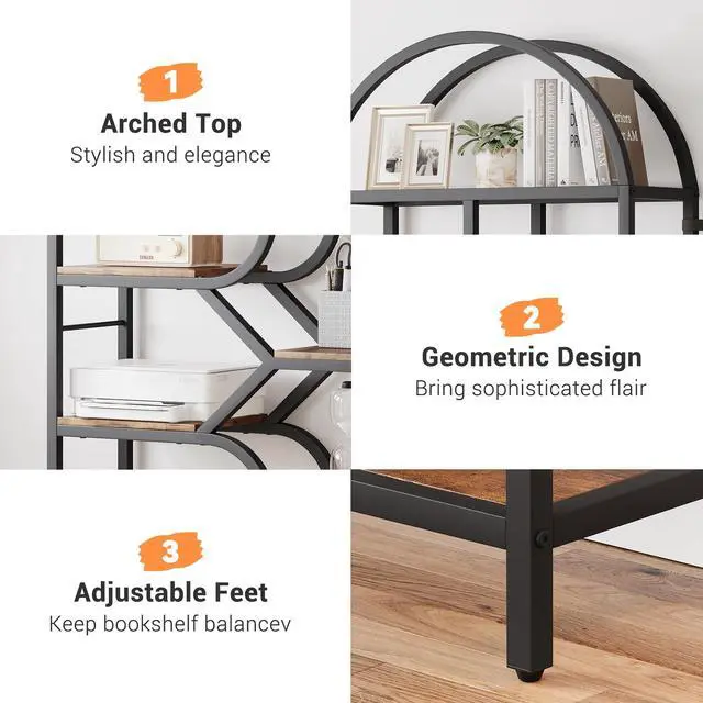 Alt view image 5 of 6 - Bookshelf 6 Tier Arched Bookcase 81.7in Tall Display Racks Geometric Open Storage Shelf Unique Book Rack Metal Frame Large Modern Book Shelf for Bedroom, Living Room, Home Office